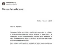 Pedro Sánchez se cansa y lanza una carta a la ciudadanía