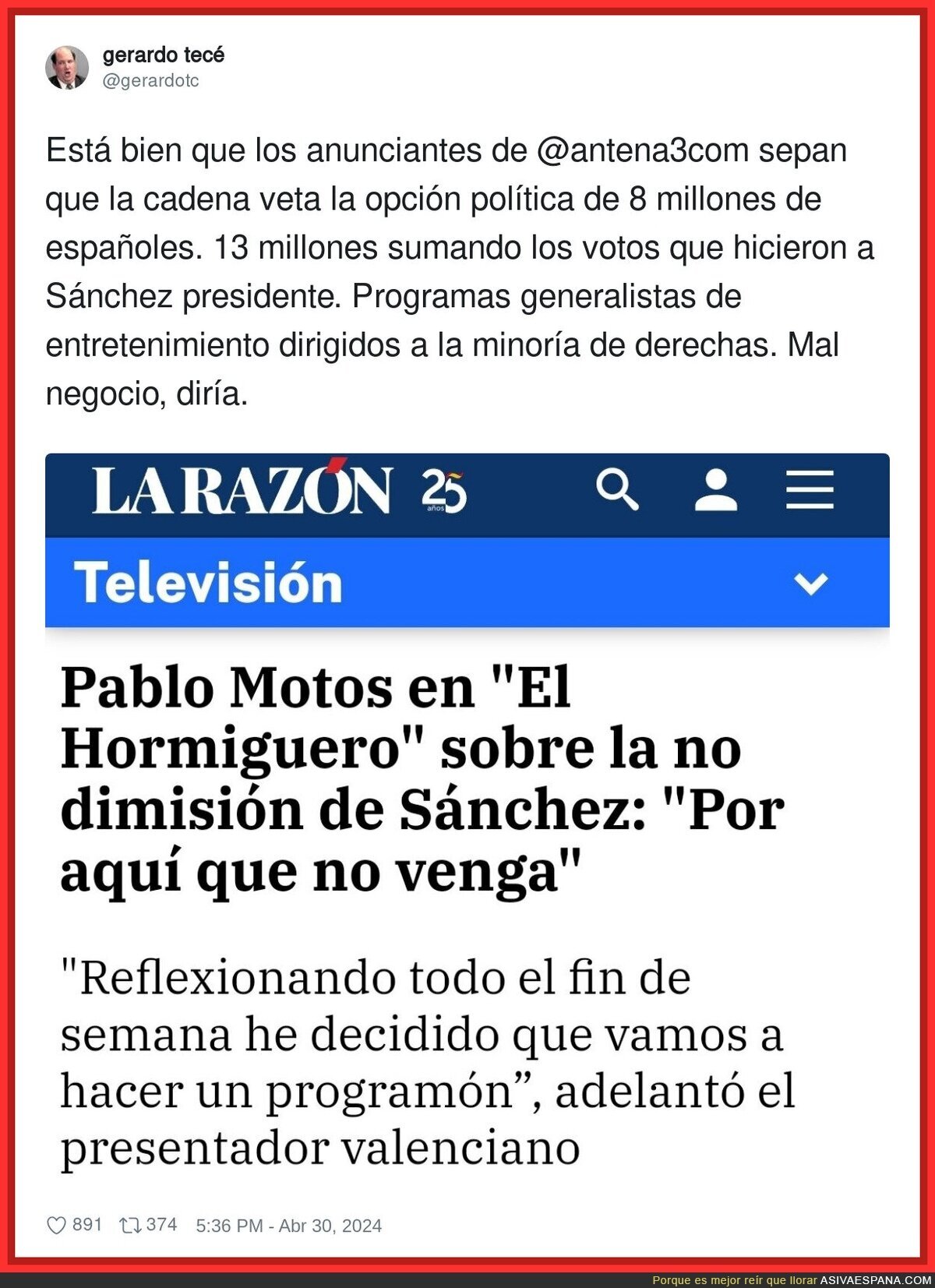 Pablo Motos no quiere ver a Pedro Sánchez