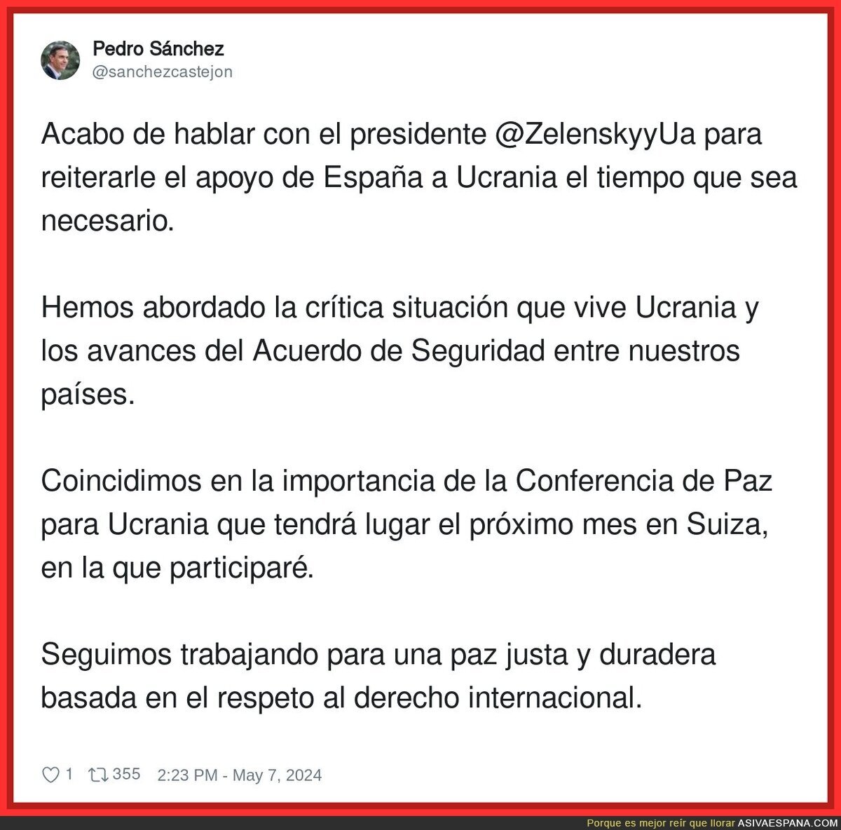 Pedro Sánchez sigue apoyando a Zelenski