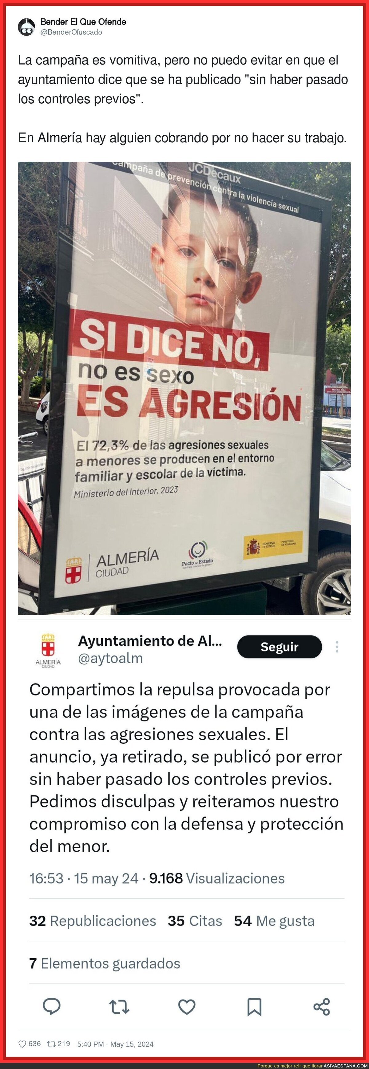 La excusa del Ayuntamiento de Almería ante la vomitiva campaña con un menor
