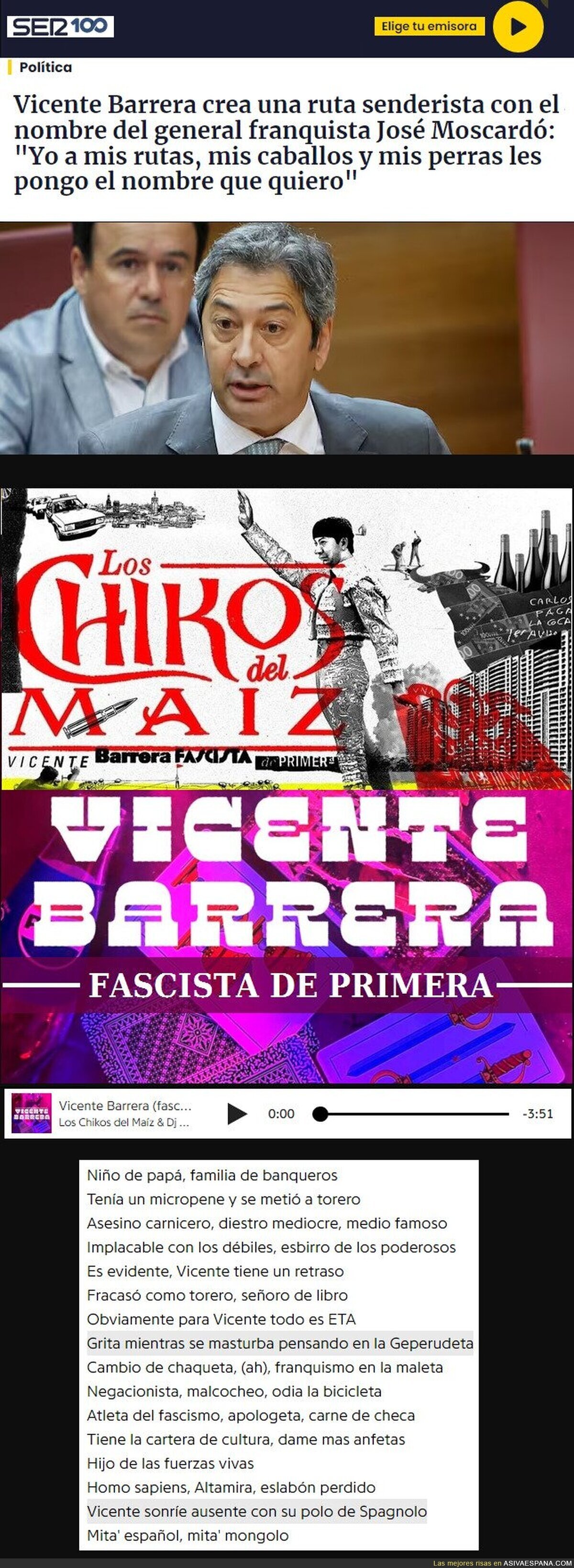 Vicente Barrera, Fascista de Primera. Ya lo cantaban 'Los Chikos del Maiz'