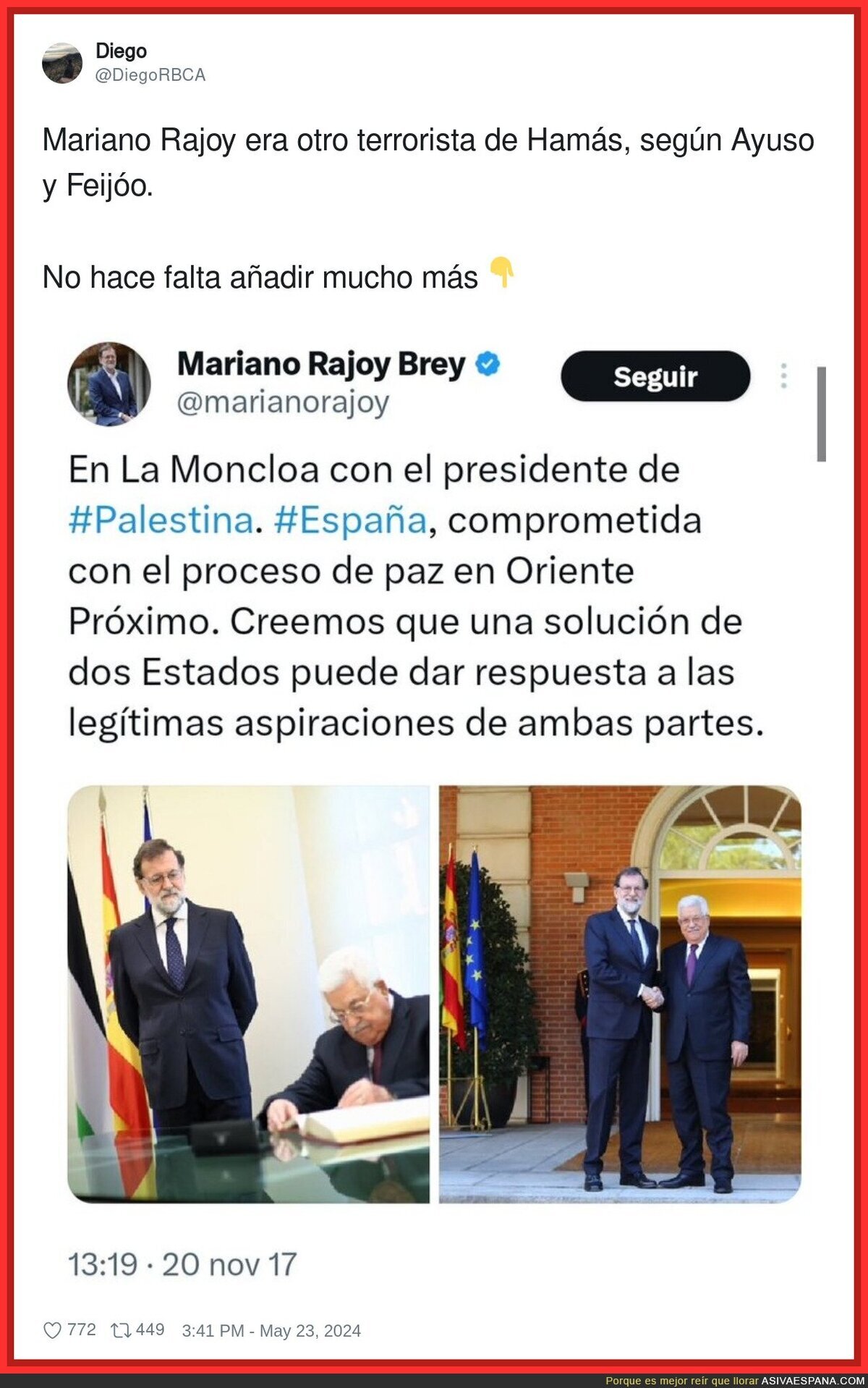 Curioso esto de Rajoy con el presidente de Palestina