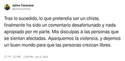 Jaime Caravaca se disculpa tras el follón de los mensajes a un padre de un bebé de 3 meses