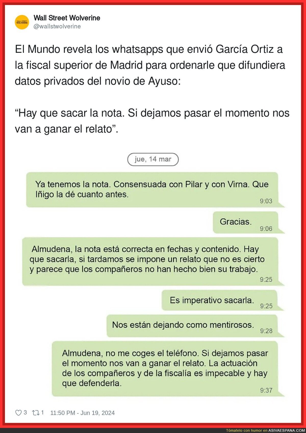 Se empiezan a filtrar conversaciones de WhatsApp del Fiscal Superior de Madrid sobre el novio de Ayuso