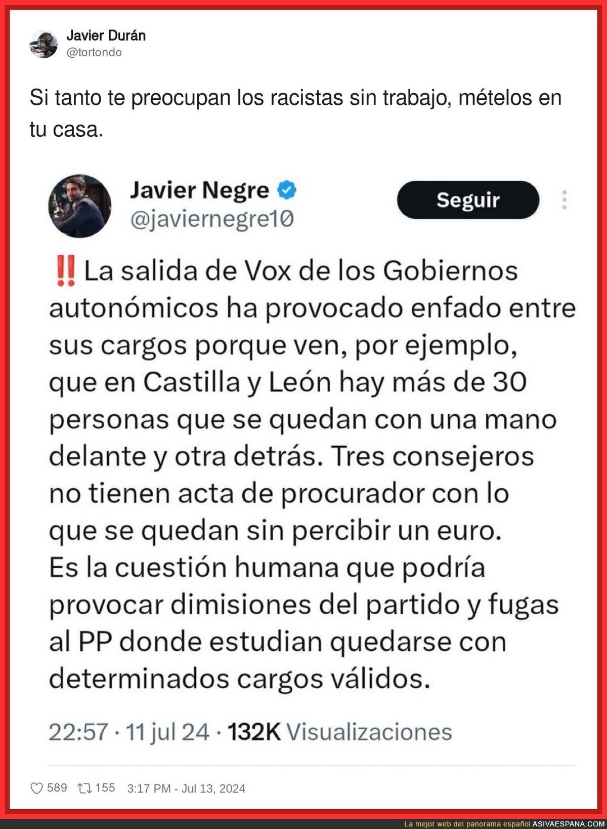 La preocupación de Javier Negre