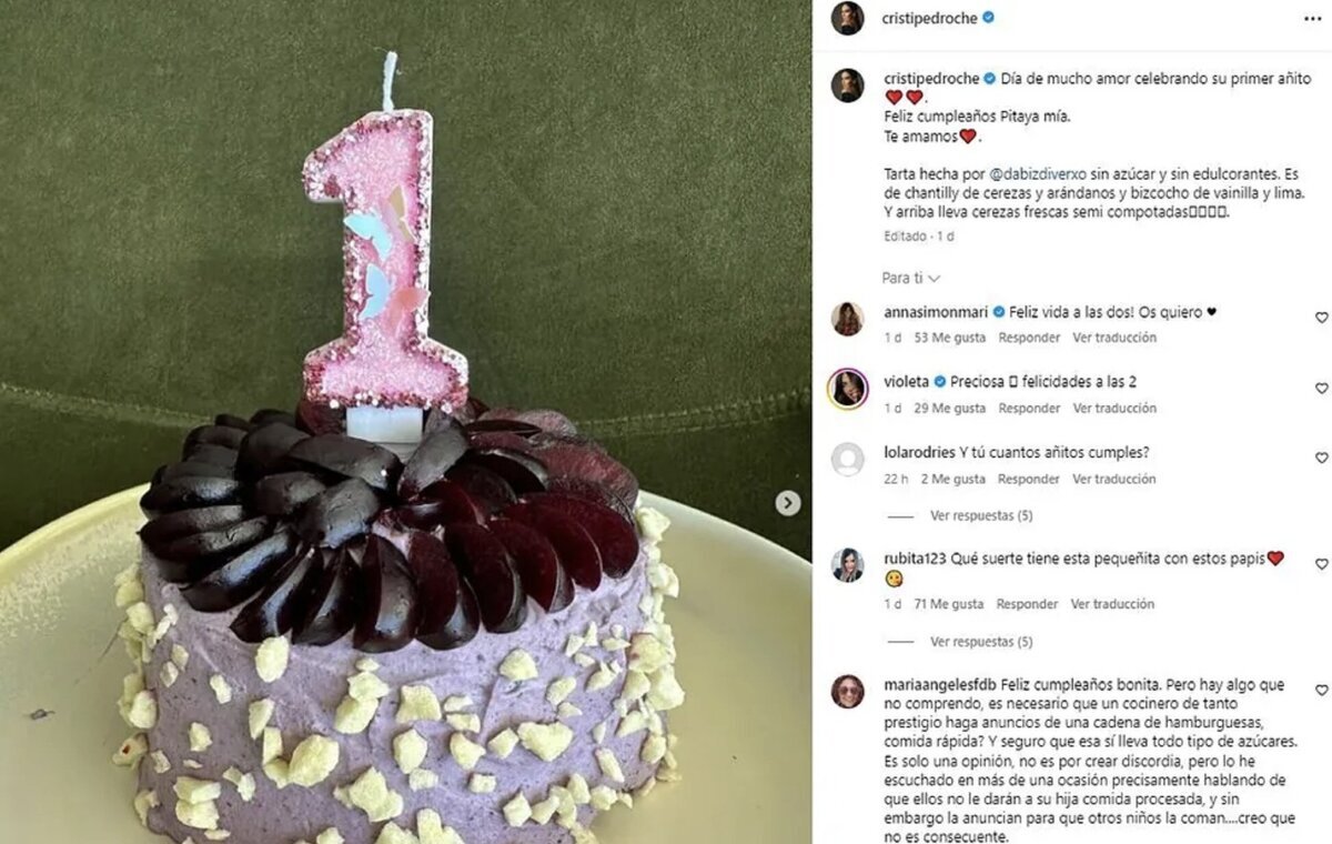 Críticas a Cristina Pedroche tras elegir esta tarta para su hija de un año