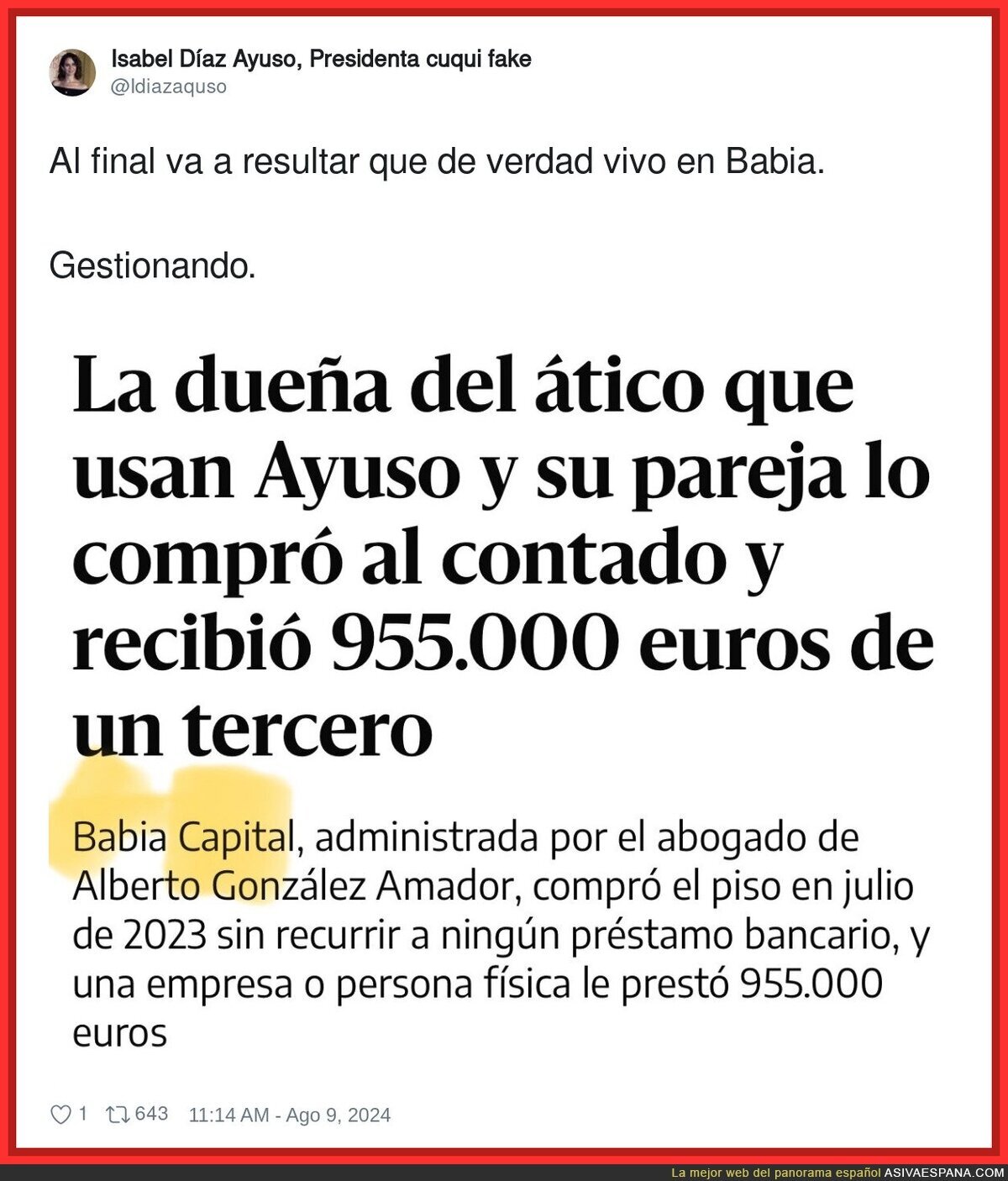 Ayuso y su relación con Babia Capital