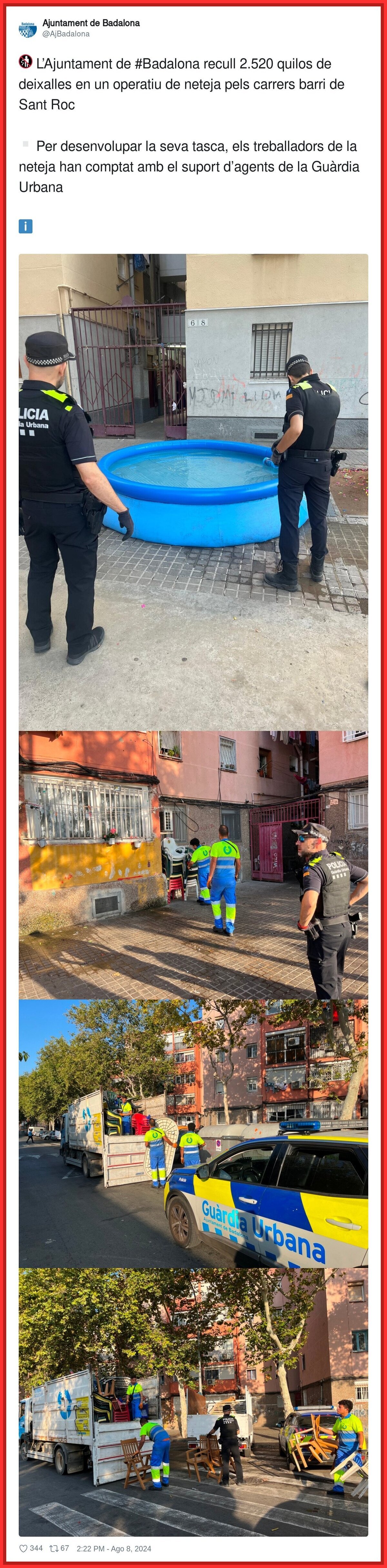 La Policía de Badalona la lía al retirar estos objetos de las calles en plena ola de calor