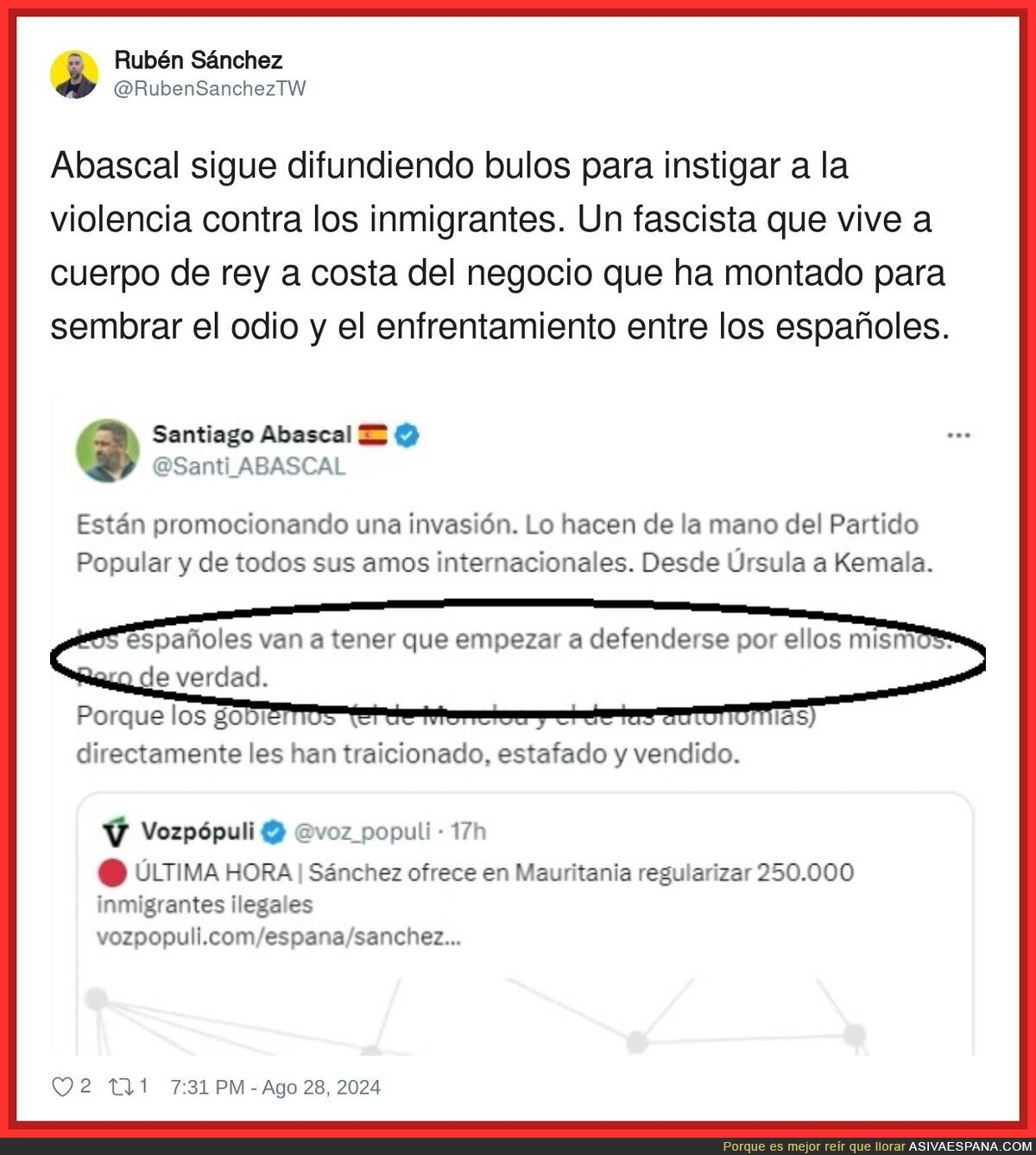 Santiago Abascal sigue haciendo de las suyas contra los inmigrantes