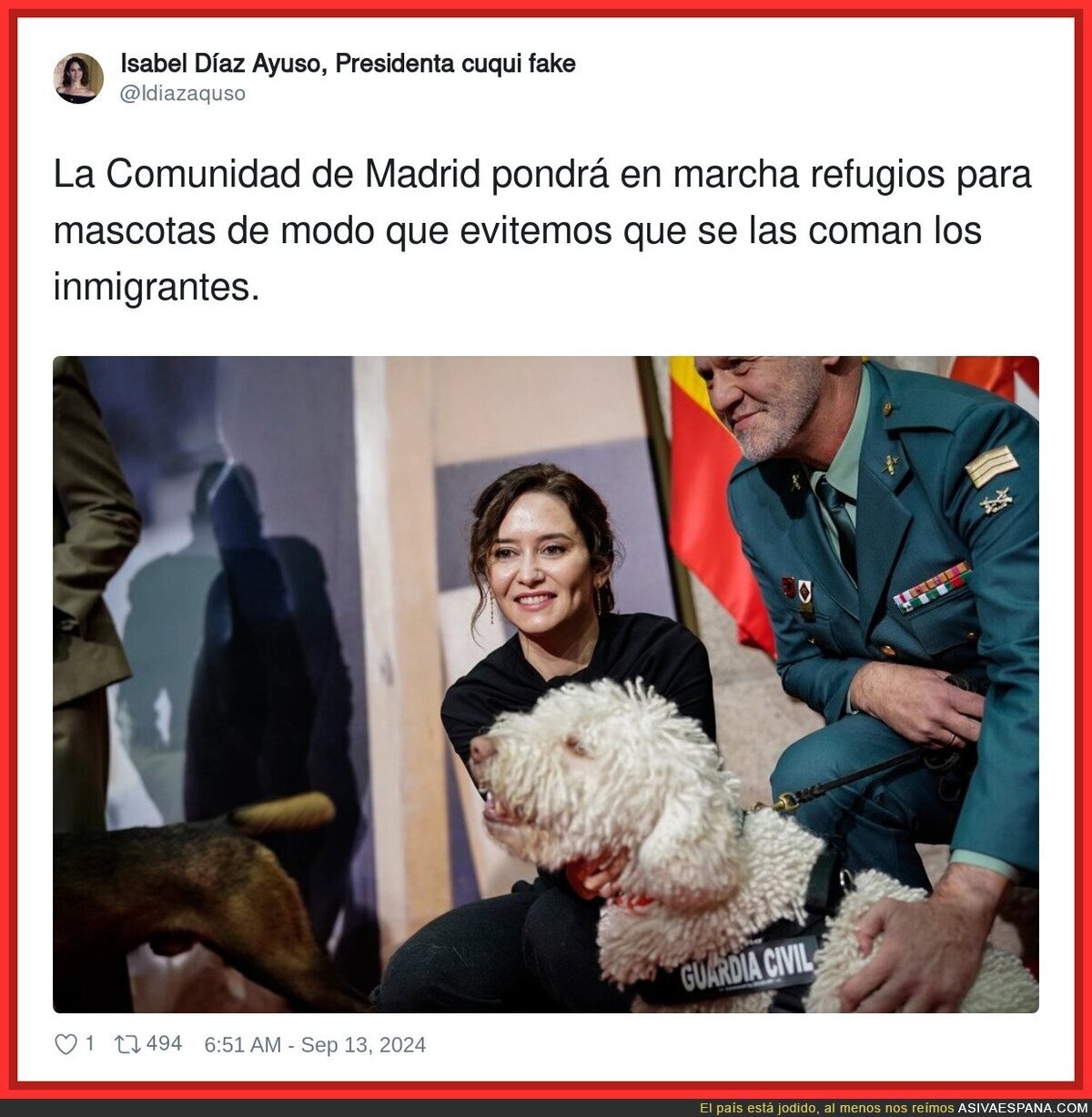 Ayuso protege a los animales del gran peligro