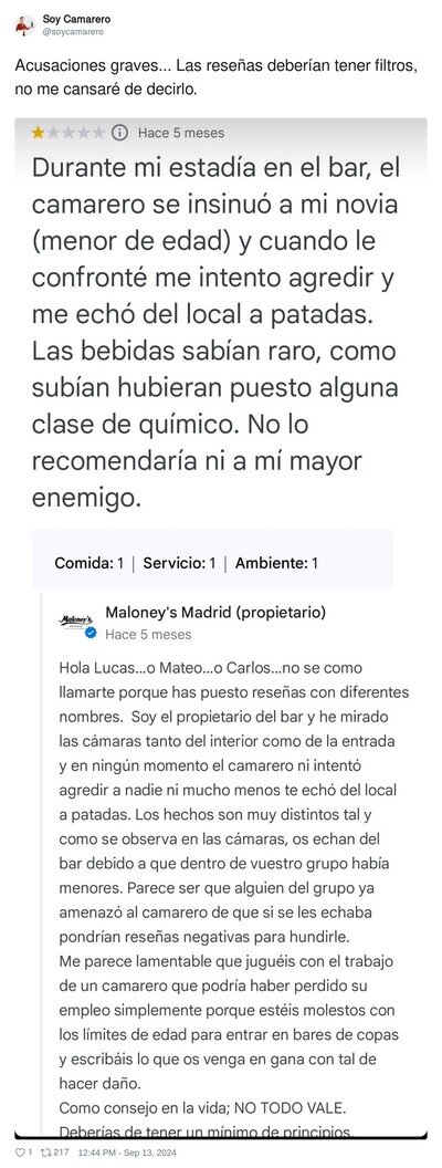 Cuidado con las reseñas anónimas en internet