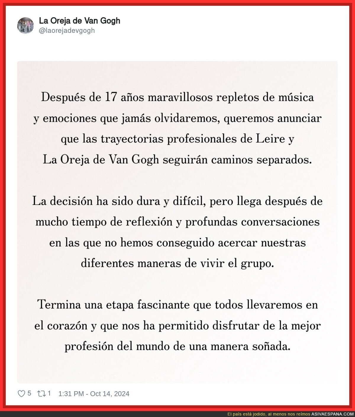 La Oreja de Van Gogh echa a Leire Martínez