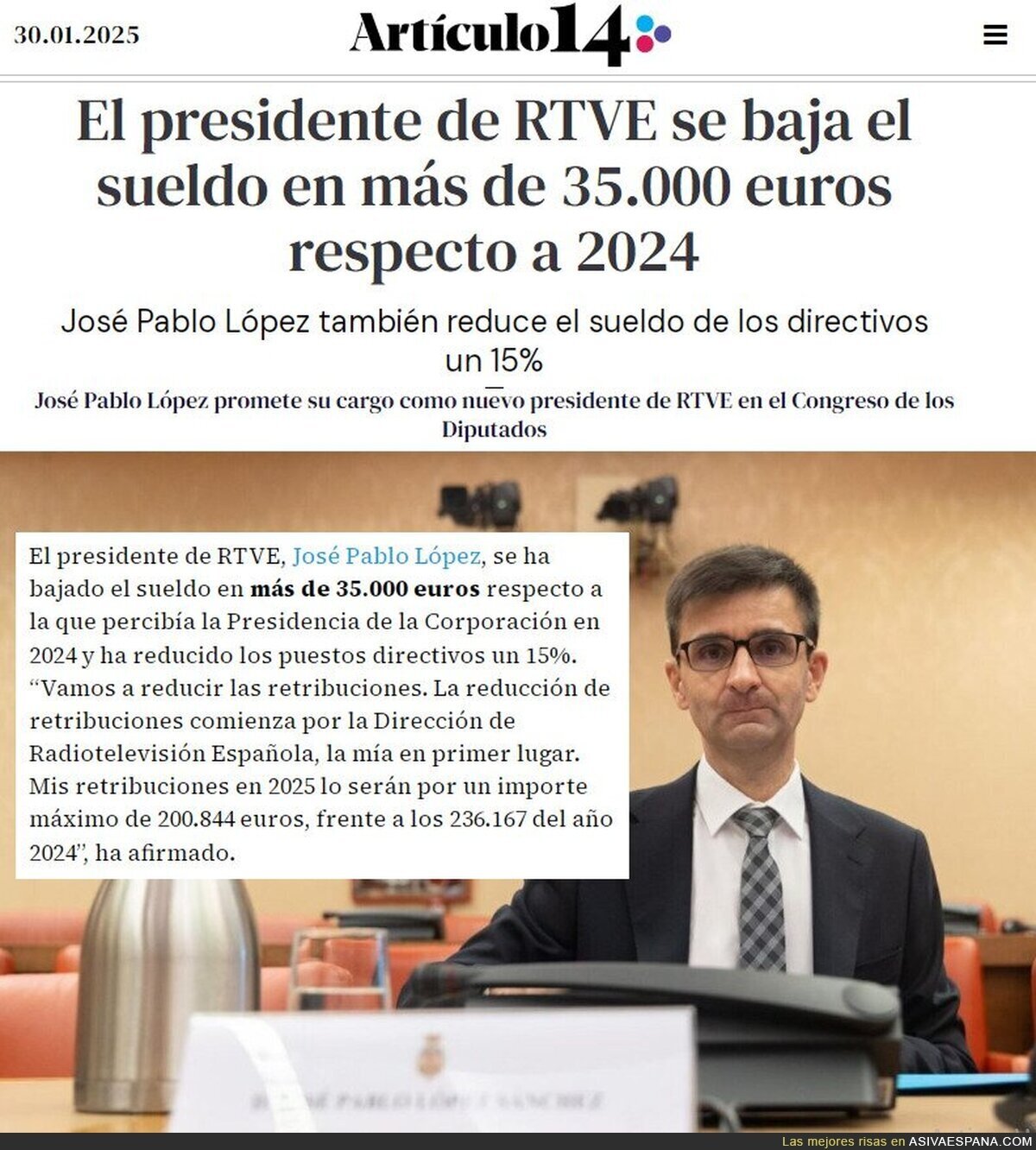 Efemérides: 30/01/2025. Un alto cargo de RTVE se baja el sueldo