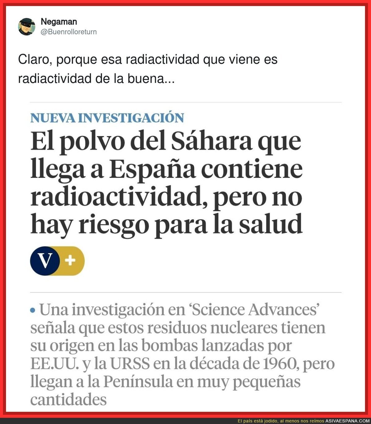 Me inspira confianza que llegue radioactividad a España
