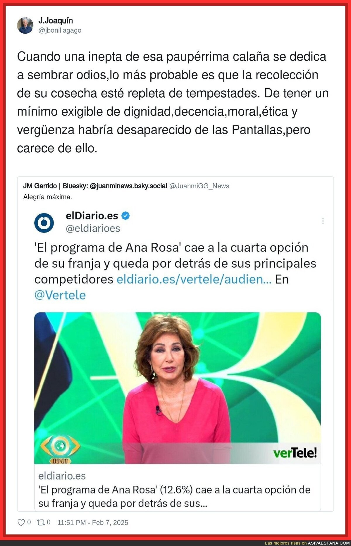 Los espectadores hacen pagar duro a Ana Rosa su posicionamiento político