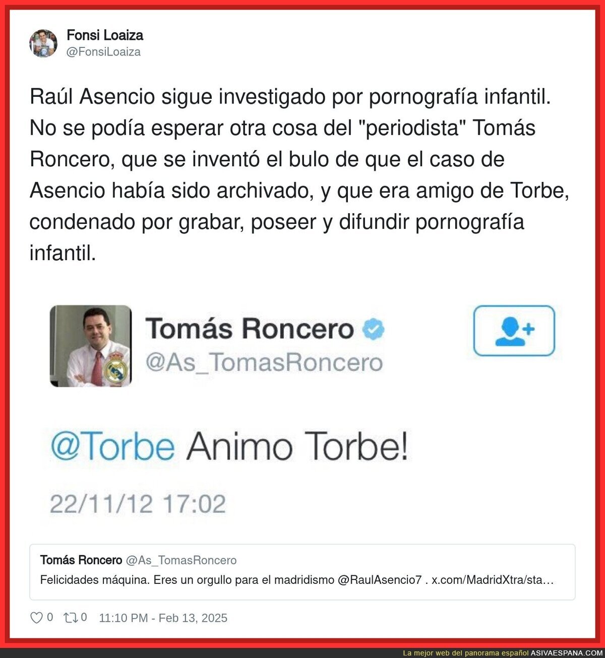 Tomás Roncero y su orgullo por Raúl Asencio