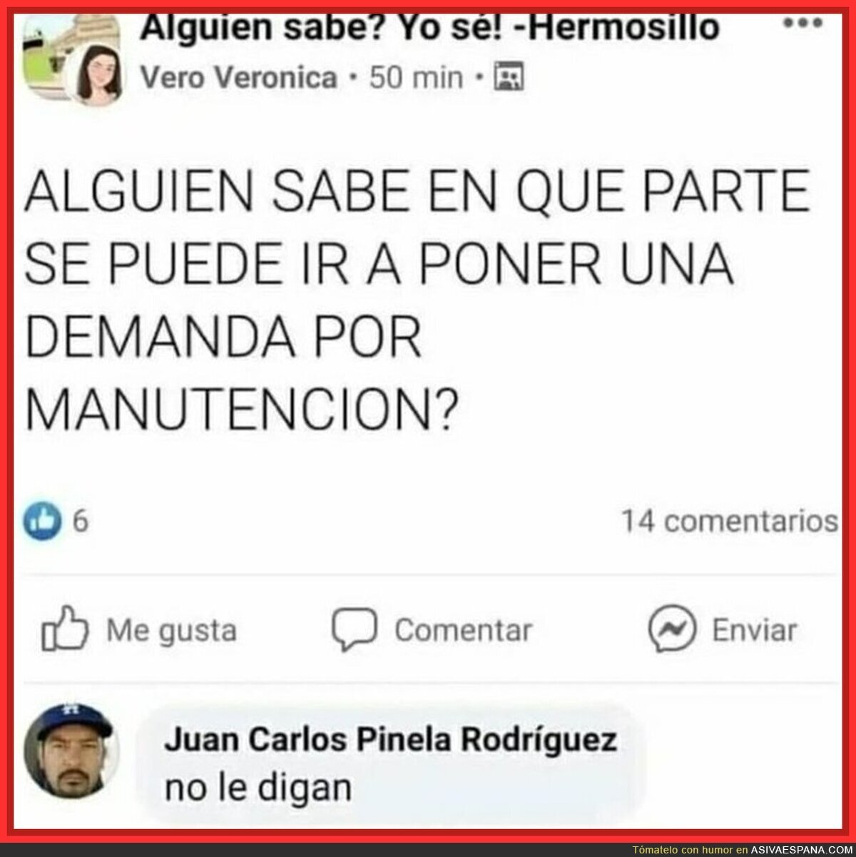 Información sobre una demanda por manutención