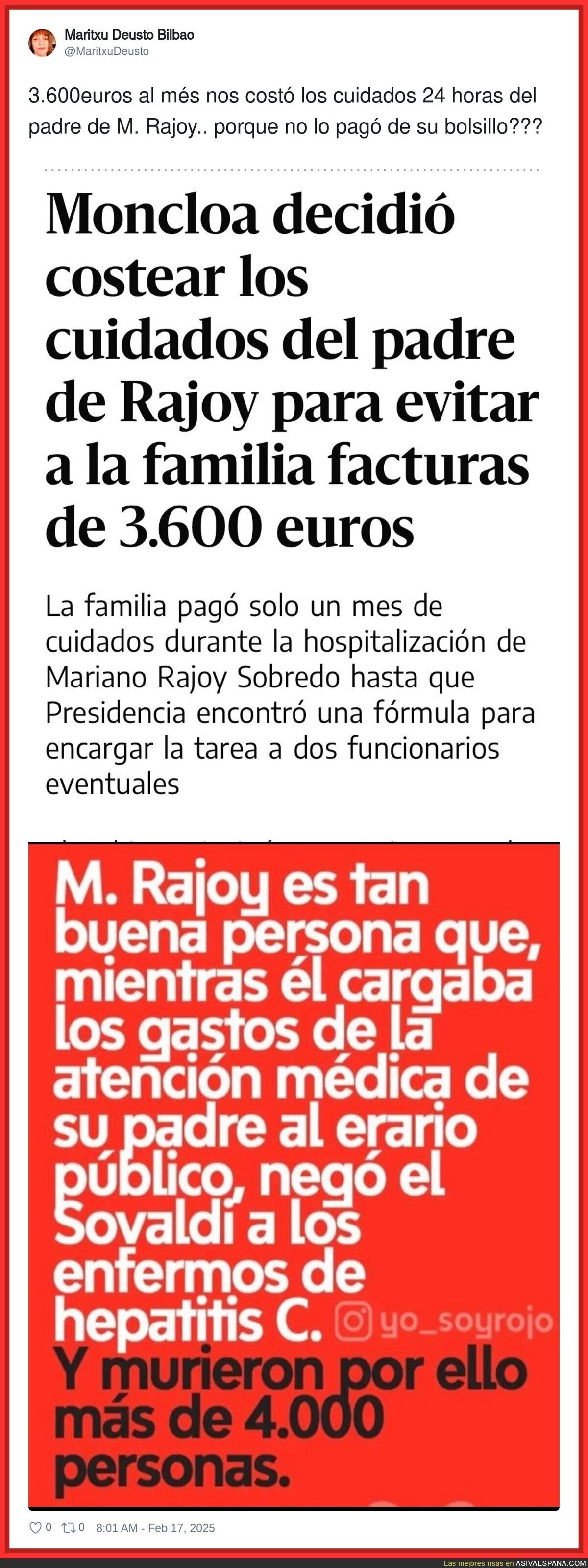 El dineral que nos costó Rajoy para cuidar a su padre