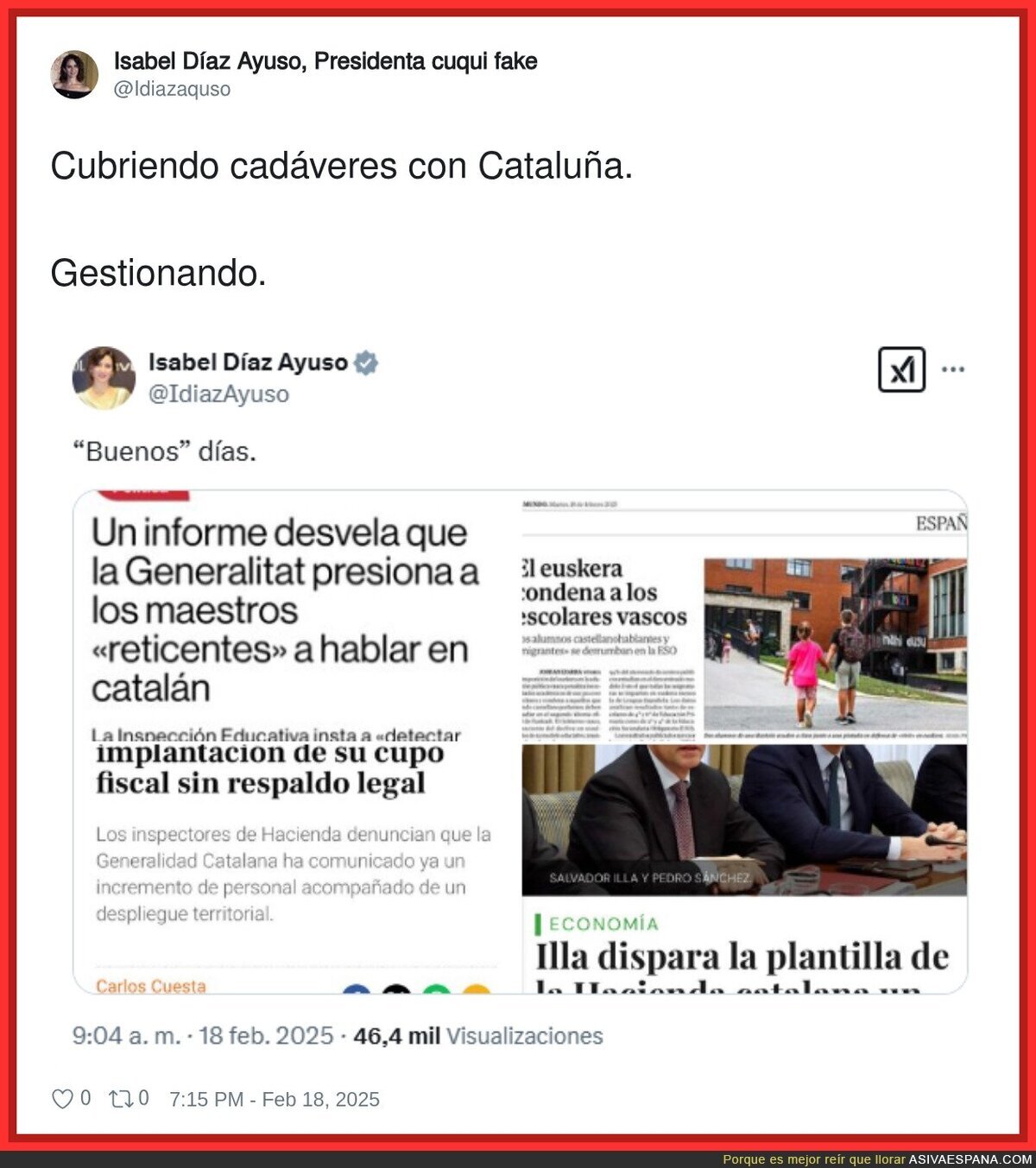 Isabel Díaz Ayuso intenta todo para desviar la atención de sus muertos
