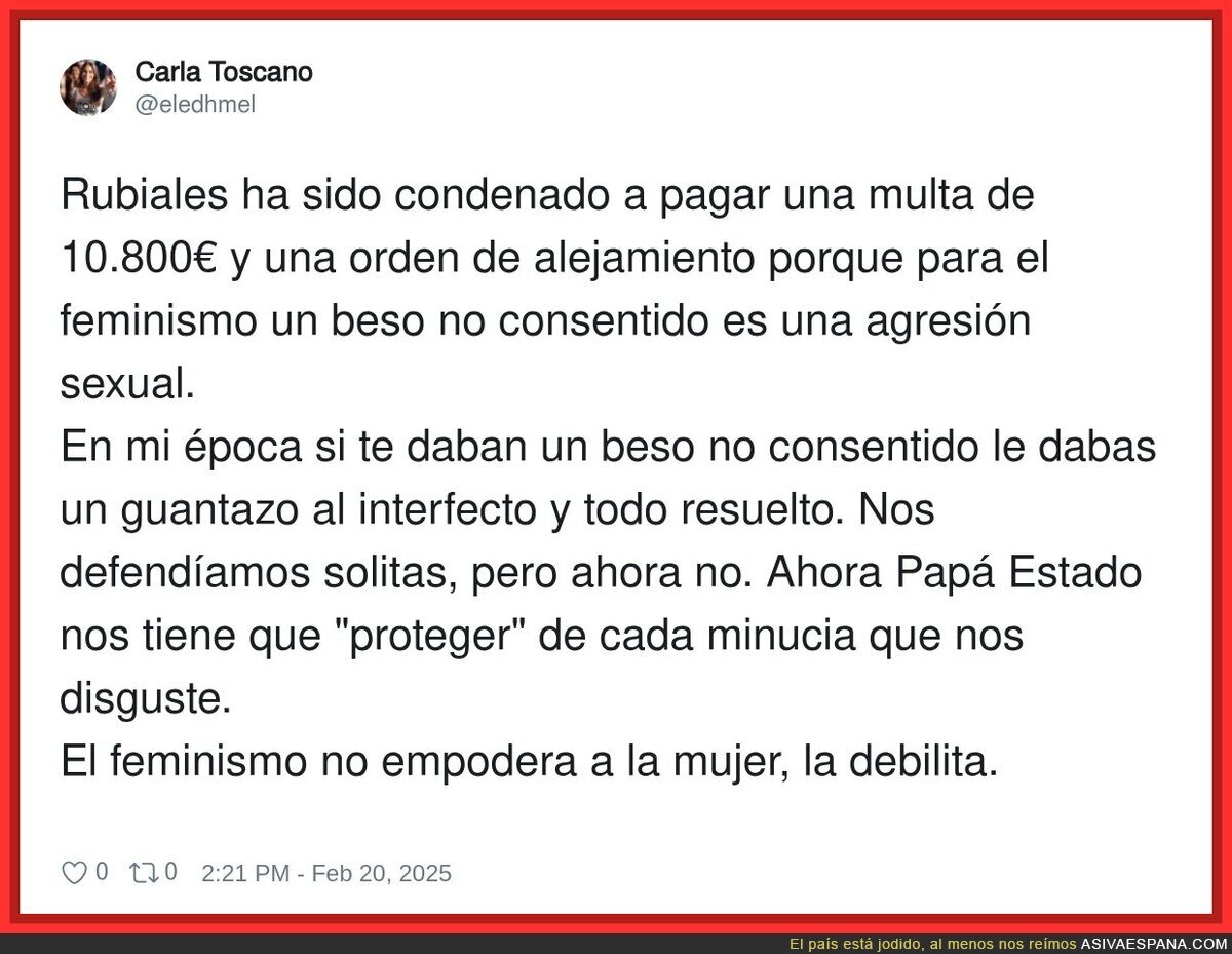 La broma de condena para Luis Rubiales gracias al feminismo