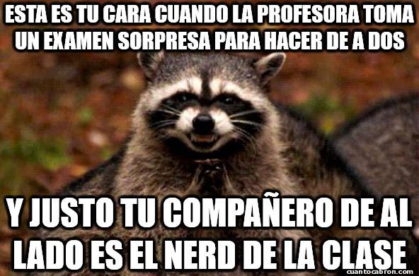 clase,compa&ntilde;ero,dos,examen,examen de a dos,examen sorpresa,nerd,Plan,profesora,sorpresa