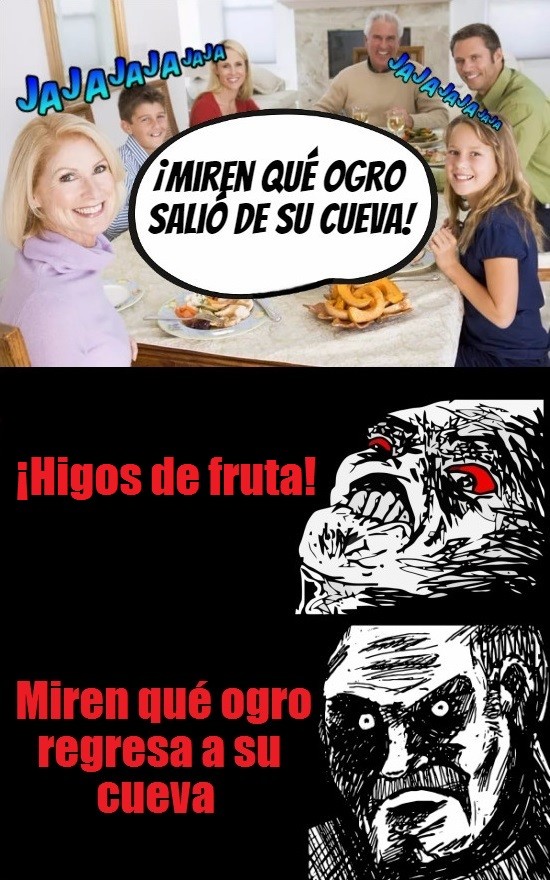 a,burla,de su cueva,familia,higos de fruta,miren,qu&eacute; ogro,regresa,sali&oacute;,salir,saludar,viciado,volver