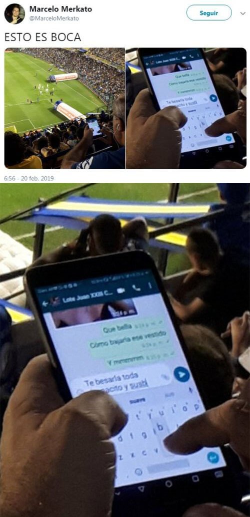 Meme_otros - Nada mejor que un partido de Boca para mandarse estos mensajes calientes captados por otro espectado
