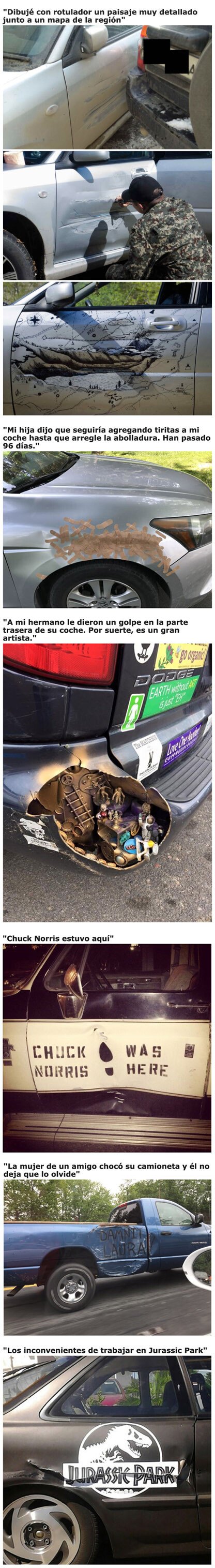 Meme_otros - La mejor forma de arreglar el destrozo de un coche con mucho arte