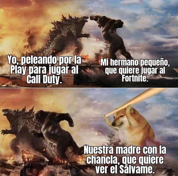 godzilla,hermanos,jugar,kong,madre,play,tele