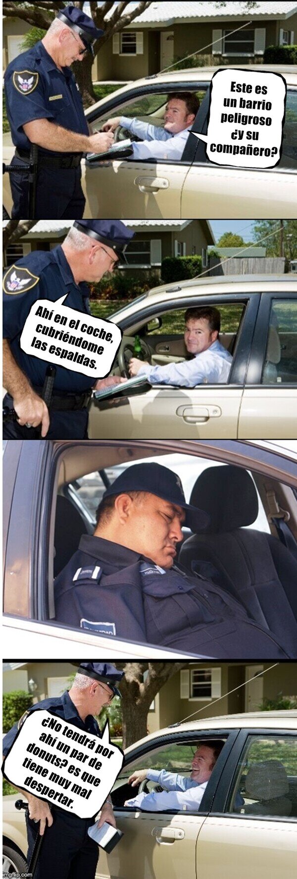 coche,compa&ntilde;ero,donuts,dormir,policia