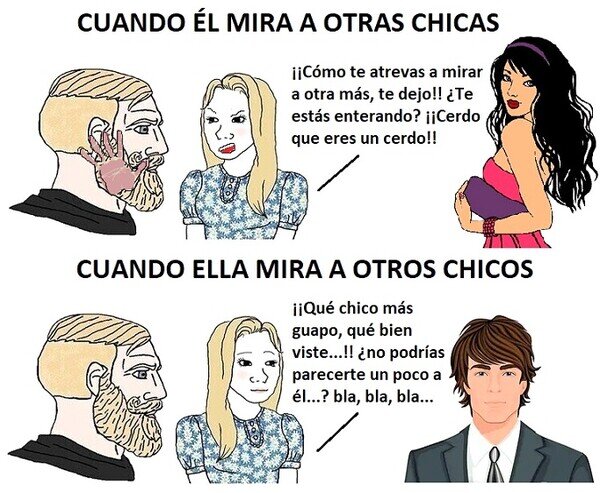 Meme_otros - Si miras más de la cuenta a una chica, estás perdido, si es ella quién lo hace, no pasa nada