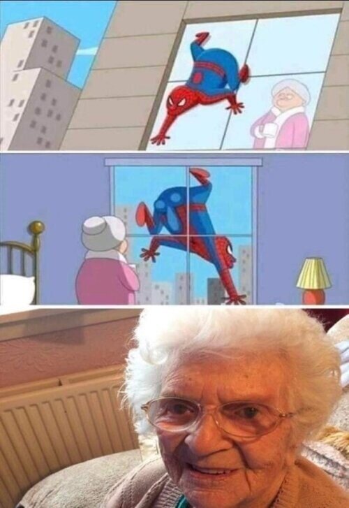 abuela,spiderman,trepar,ventana