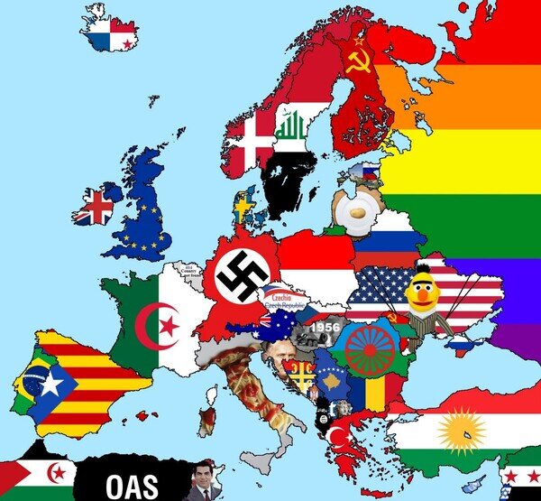 banderas,Europa,mapa,ofender,países