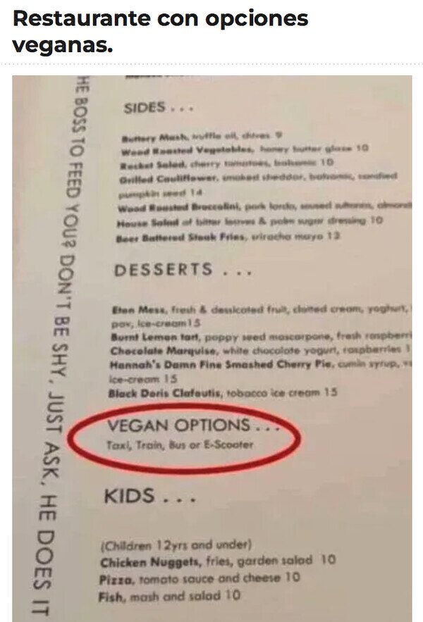Meme_otros - Qué bueno que tengan opciones para los veganos