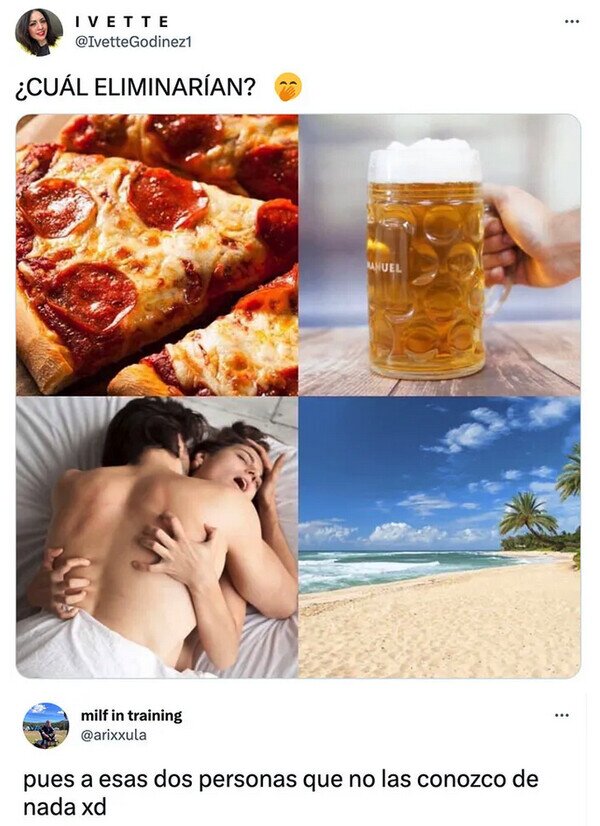 cerveza,eliminar,personas,pizza,playa,sexo,una