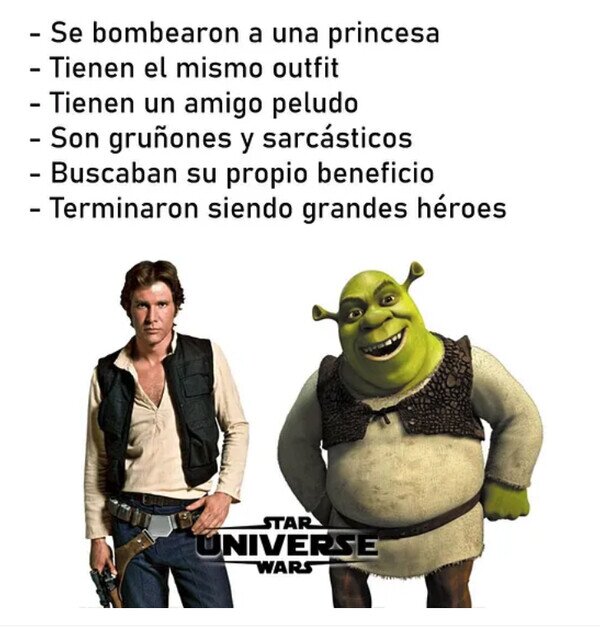 Han Solo,parecidos,personajes,Shrek,Star Wars