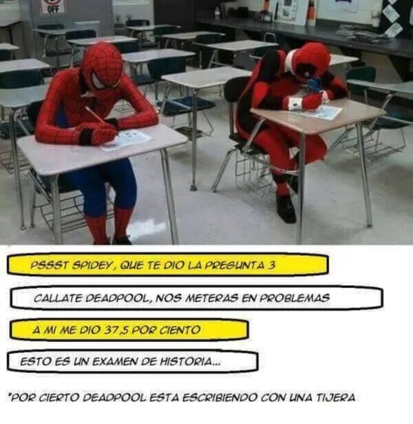 Meme_otros - SpiderMan y Deadpool en un examen