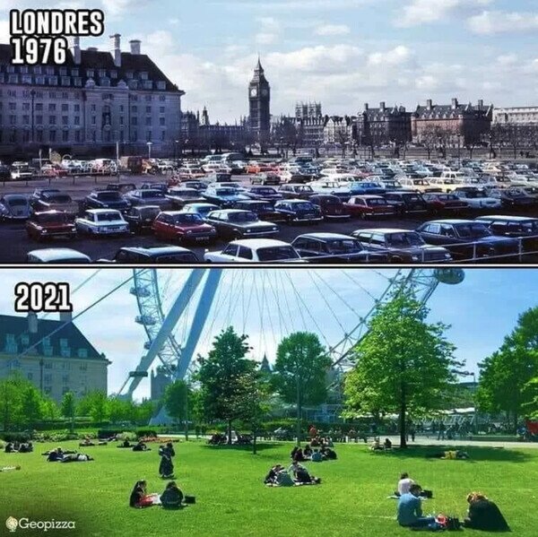 antes,cambio,coches,después,Londres,tiempo,verde