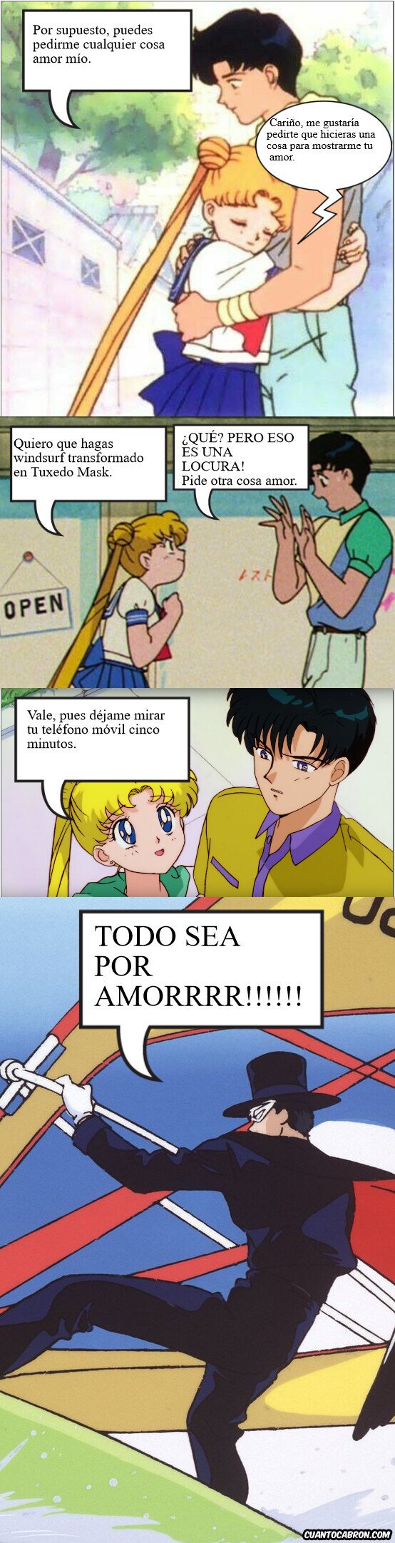 amor,dejar,locura,mamoru chiba,mirar,prueba,sailor moon,teléfono móvil,tuxedo mask,usagi tsukino,windsurf