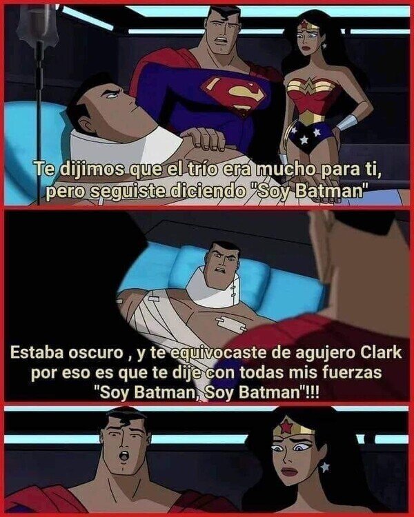 agujero,Batman,error,gritar,Superman,trío