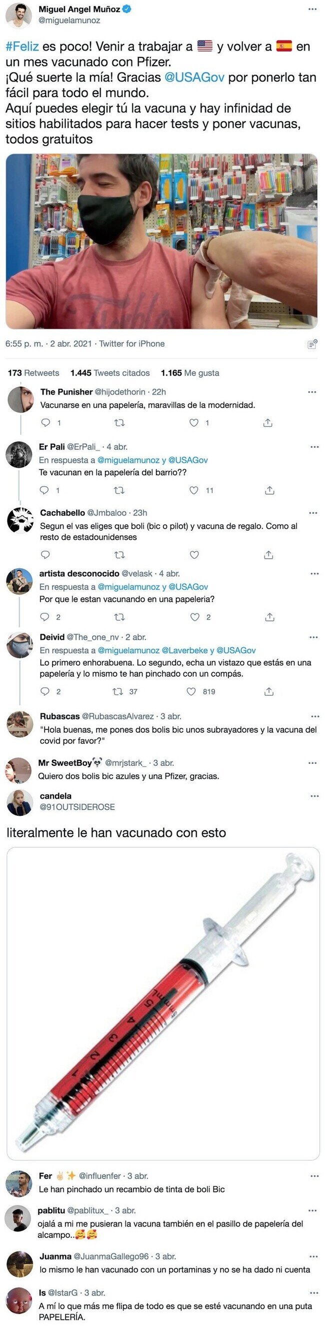 22931 - Miguel Ángel Muñoz se graba vacunándose en EEUU y todo el mundo se fija en lo mismo