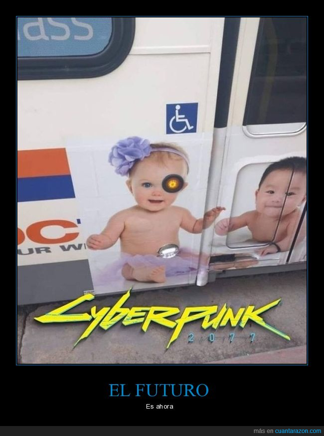 autobús,bebé,ojos,cyberpunk
