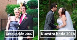 Enlace a Personas que se casaron con su pareja de graduación y compartieron las fotos de antes y después