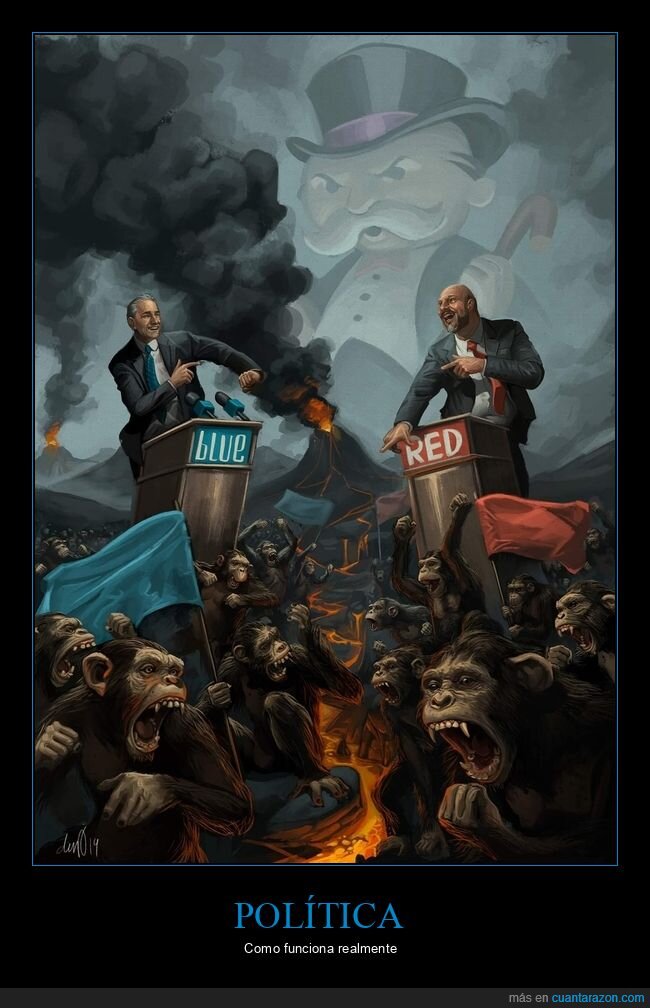 políticos,bandos,monos,peleando