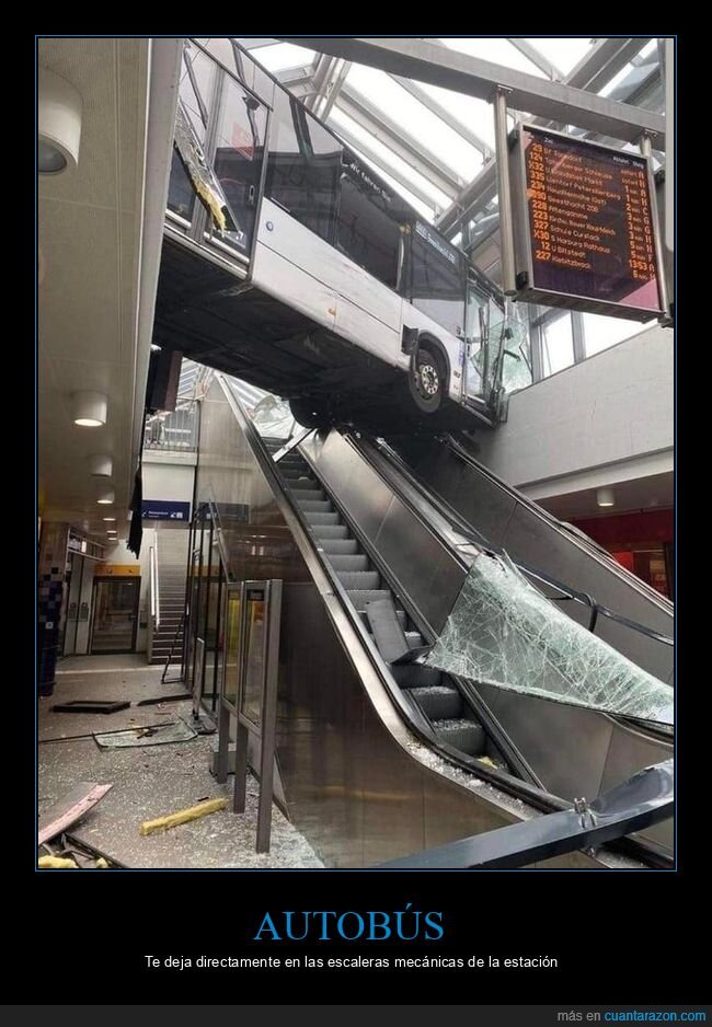 autobús,escaleras mecánicas,accidente,fails