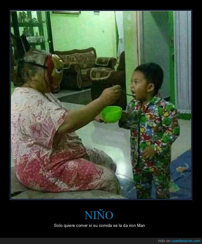 niño,comiendo,abuela,careta,iron man