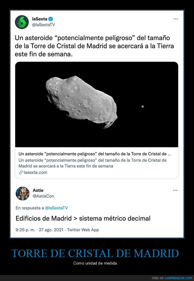 asteroide,madrid,tamaño,torre de cristal