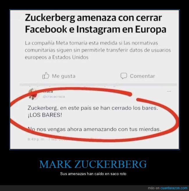 mark zuckerberg,amenaza,facebook,instagram,europa,bares