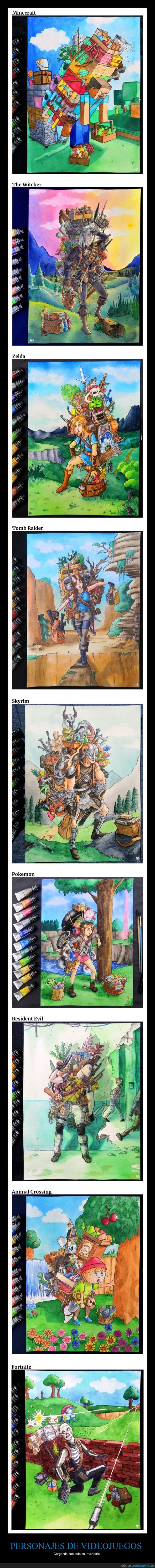 Dibujos de personajes de videojuegos cargando con todo su inventario Dibujos de personajes de videojuegos cargando con todo su inventario