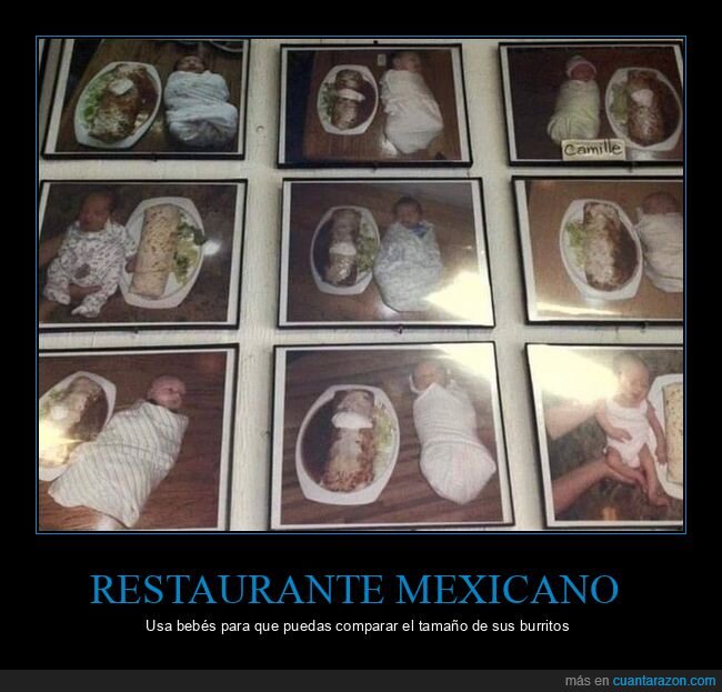 restaurante,mexicano,bebés,tamaño,burritos